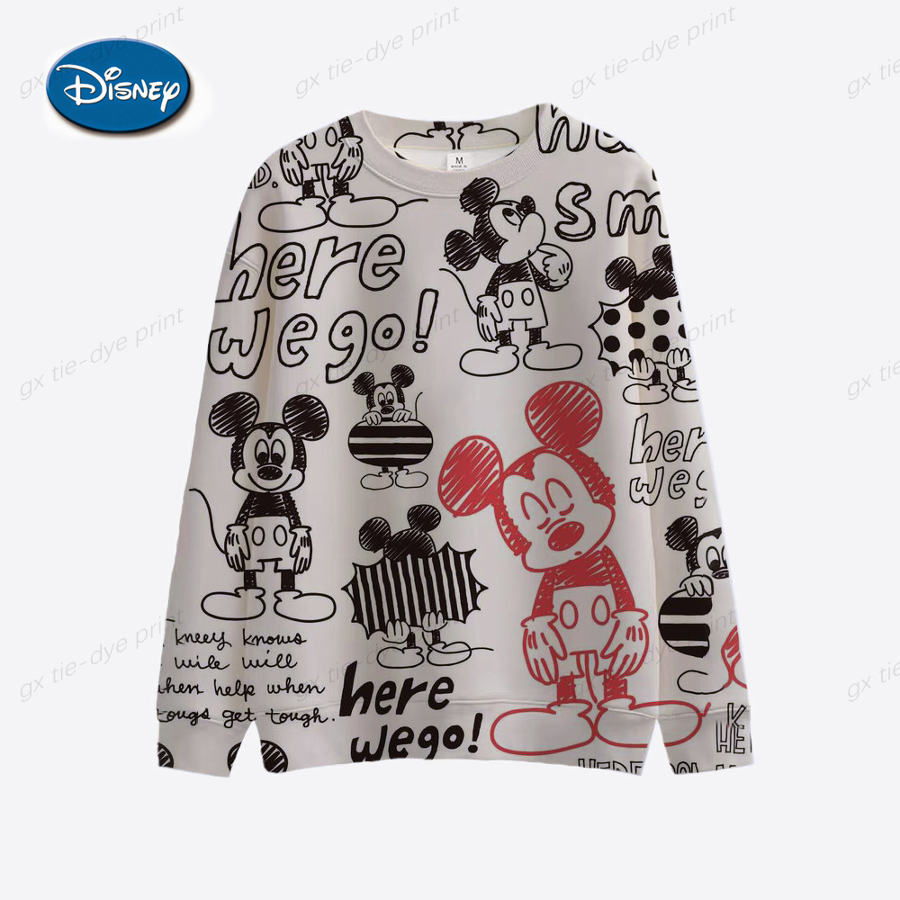 Women’s Pullover Long-sleeved Simple Disney Mickey Minnie Print Hooded Women Harajuku Sweatshirt Creative Pattern Fashion Tops alx