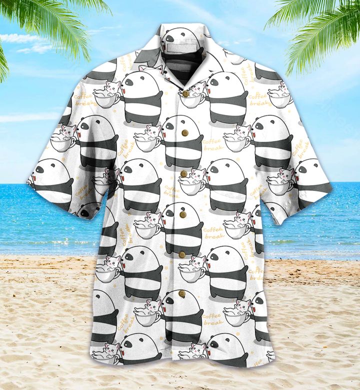 Panda And Cat Coffee Cup 3D Hawaiian Shirt
