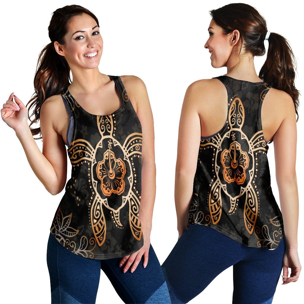 Hawaii Turtle And Hibiscus Polynesian Racerback Tank Orange Ha6652