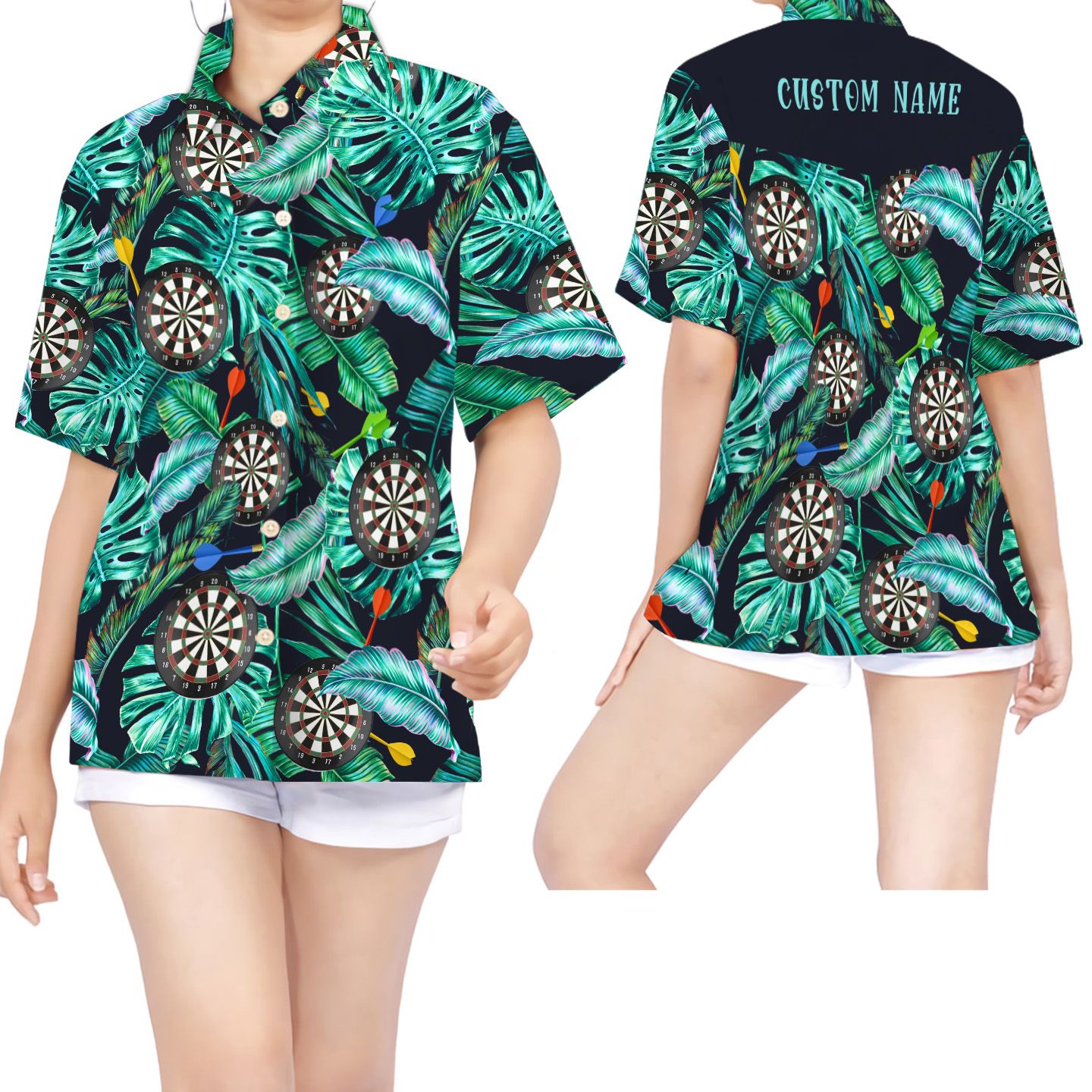 Darts Tropical Pattern Custom Name Hawaii Shirt For Women Lovers Ha38363