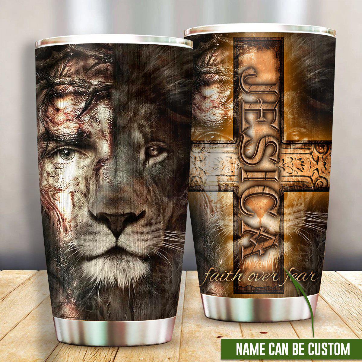 Waybackapparel Jesus Lion Faith Over Fear 3D Tumbler