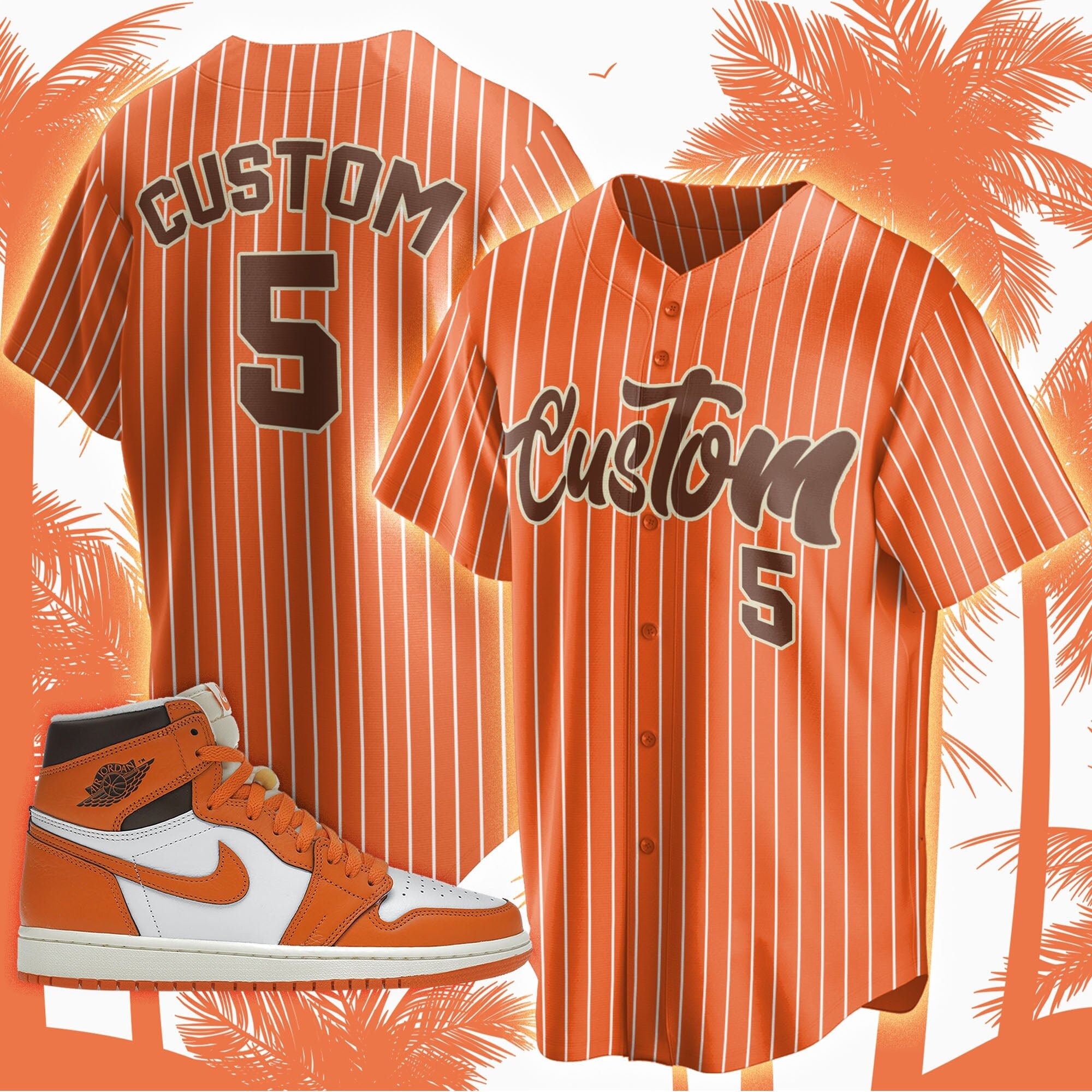 Baseball Jersey Custom Text match Jordan 1 High OG Starfish, Custom Team Name Number Shirt, Personalized sneaker shirt