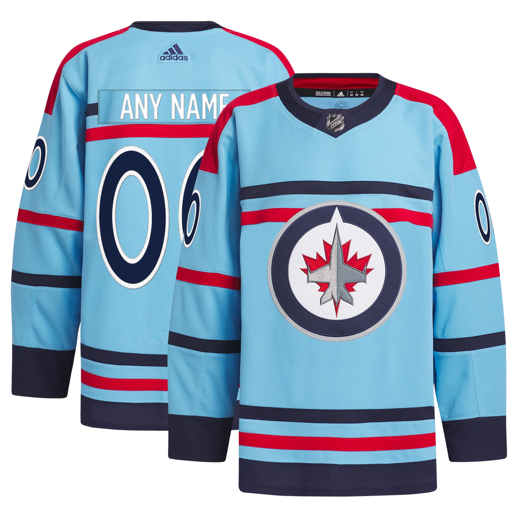 Men's Winnipeg Jets adidas Light Blue Anniversary Primegreen Authentic Custom Jersey