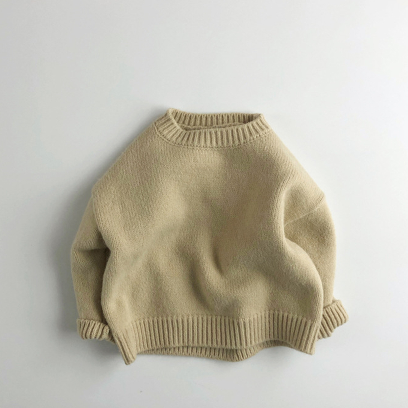 2022 Winter Kids Sweaters Korean Style Boys Girls Knitwear Solid Pullovers Brief Baby Sweater Children Knit Jumpers alx