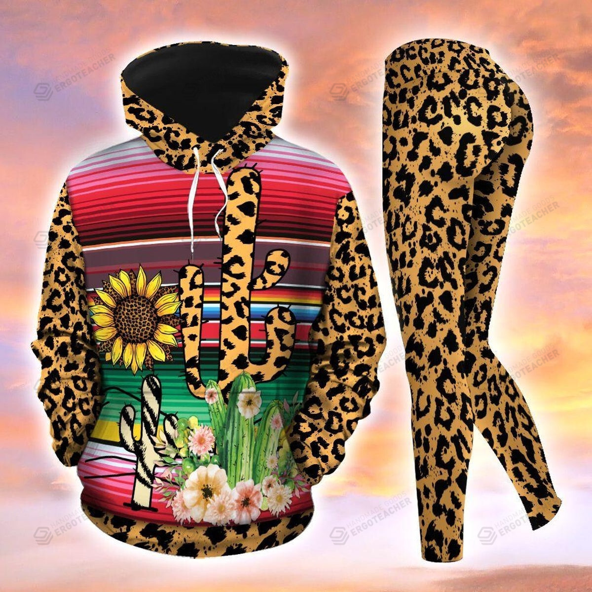 Cactus Leopard Hoodie And Legging All Over Printed