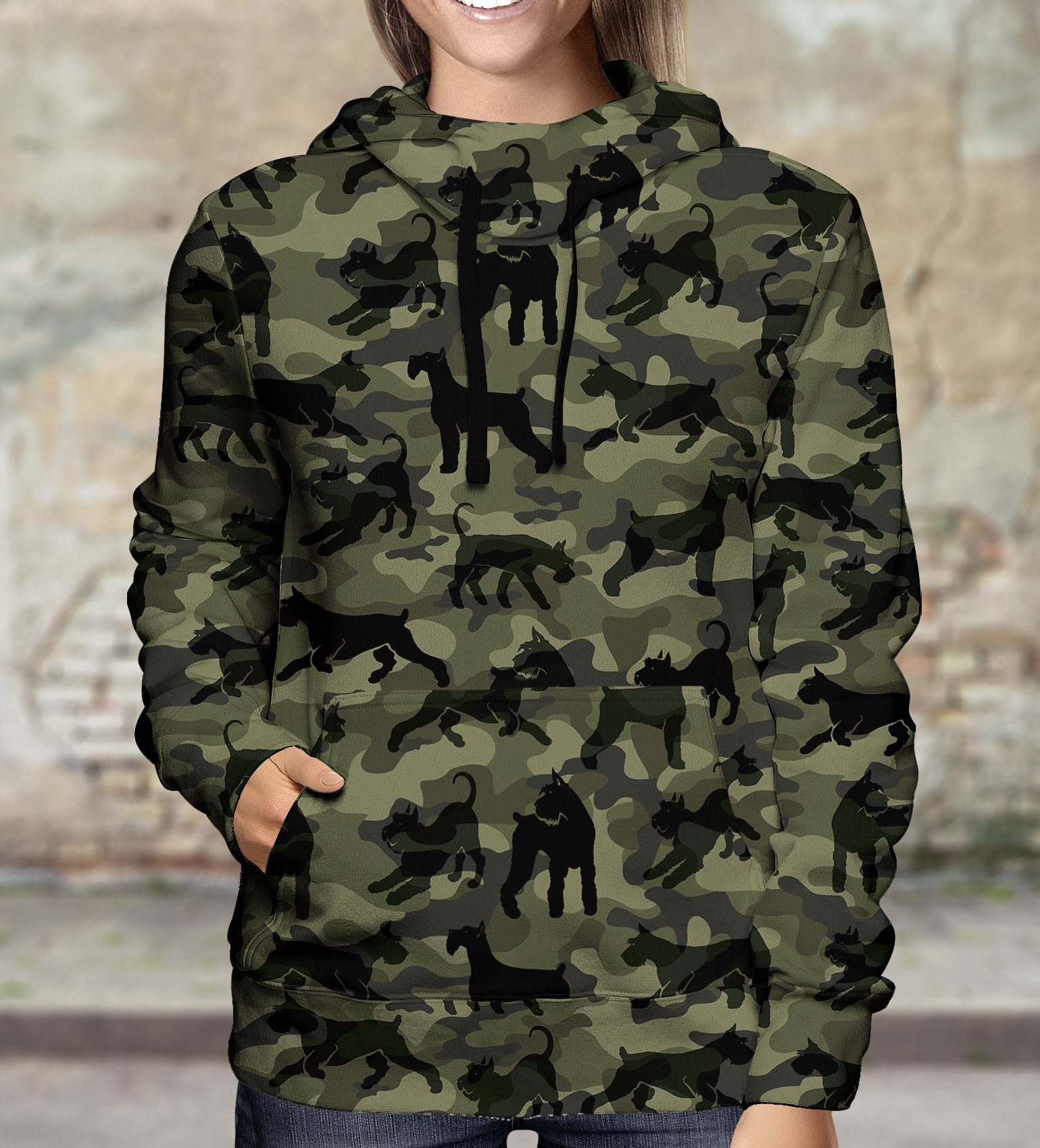 Street Style With Schnauzer Camo Hoodie V1