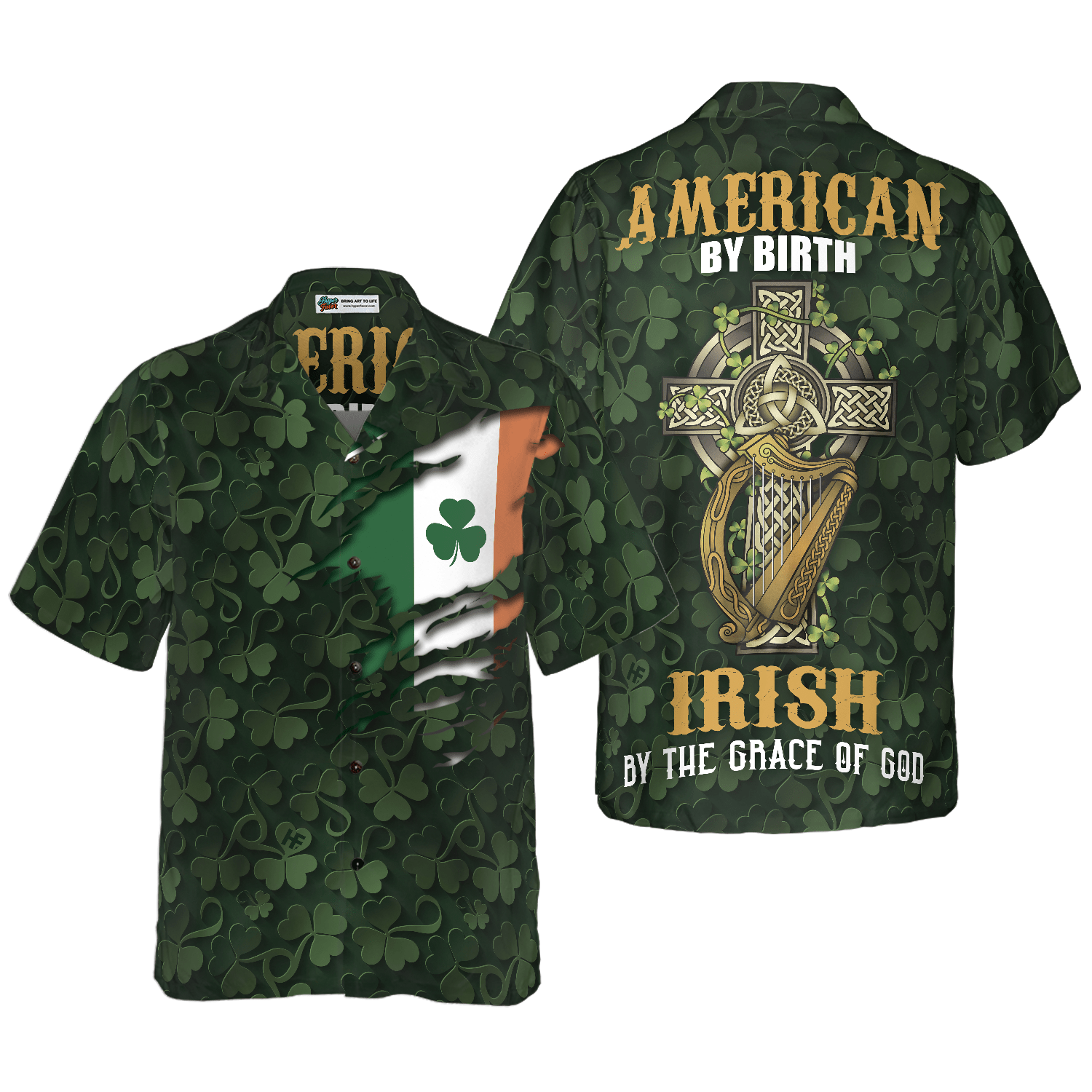 Irish By The Grace Of God Shamrock Hawaiian Shirt