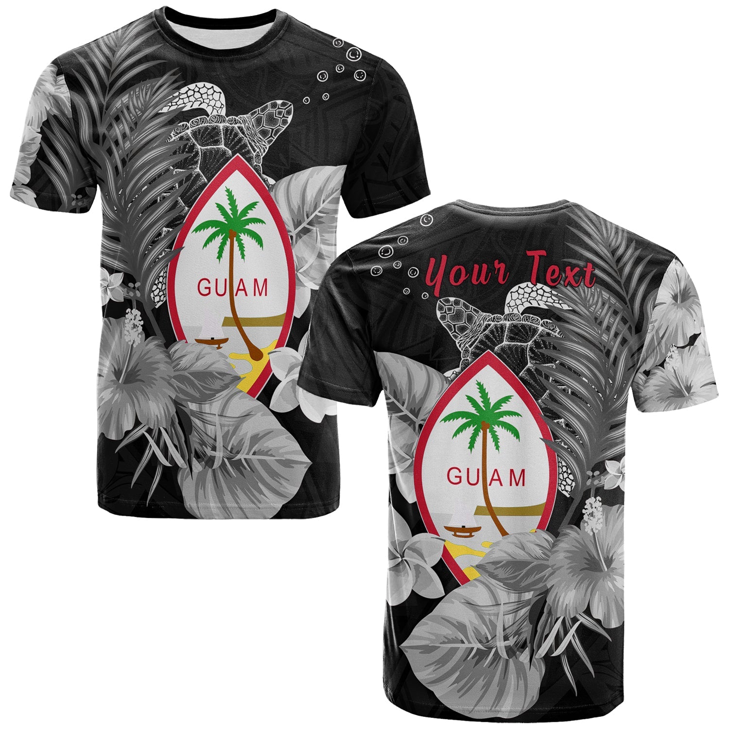 (Custom Personalised) Guam Seal T Shirt Polynesian Turtle With Flowers Version White Lt13