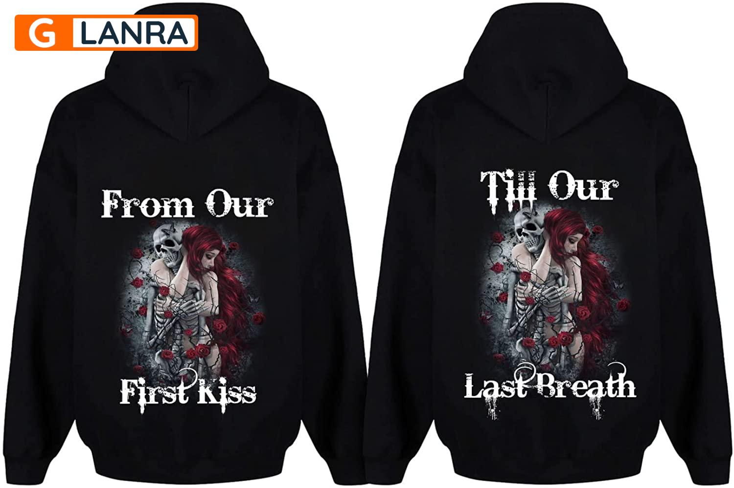 From Our First Kiss Till Our Last Breath Hoodie, Sugar Skull Couple Hoodie, Couple Hoodie, Skull Hoodie, Husband Wife Sweatshirt, Unisex Sweater