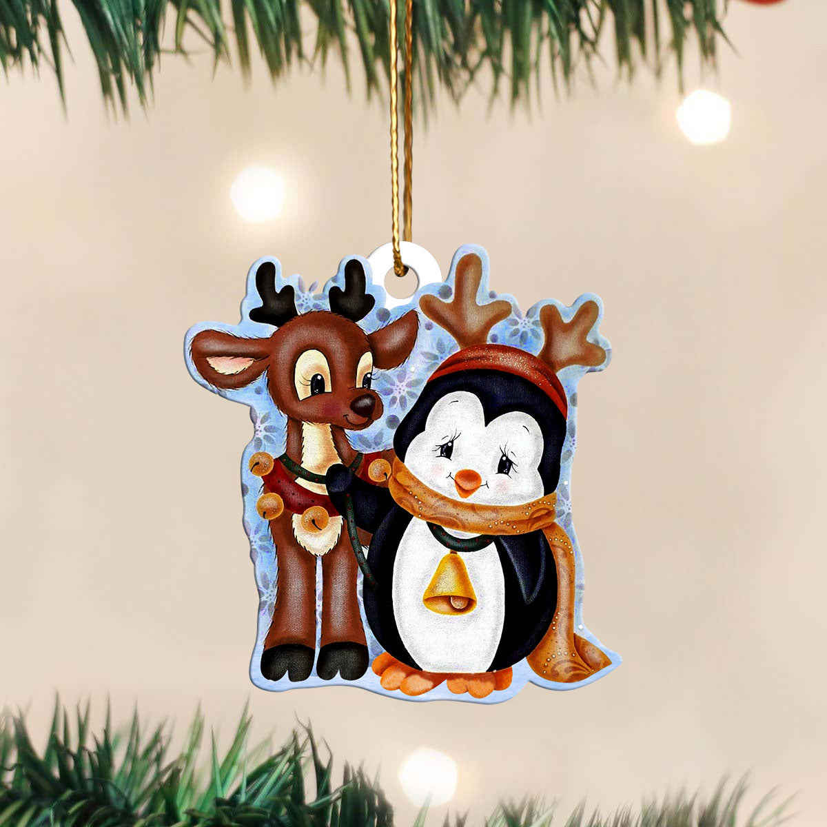 Penguin Reindeer Guiding Person – Custom Shaped Acrylic Ornament – Gift For Xmas – 1207