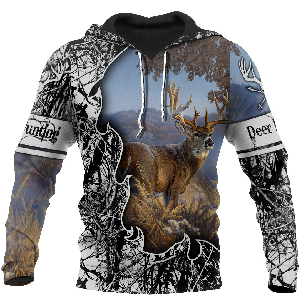 ViticStore™ Deers Hunting Blue Sky 3D Black & White Shade All Over Printed XL Hoodie For Men