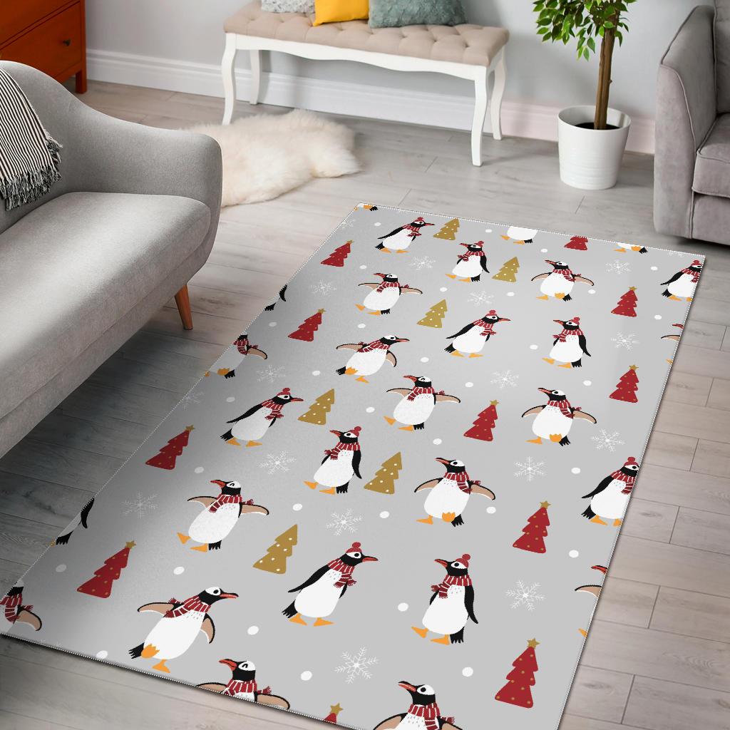 Penguin Christmas Tree Pattern Area Rug