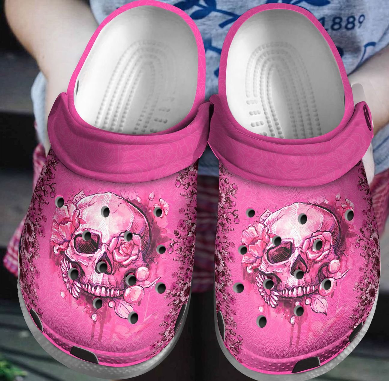 Breast Cancer Personalized Clog, Custom Name, Text, Color, Number Fashion Style For Women, Men, Kid, Print 3D Pink Skull