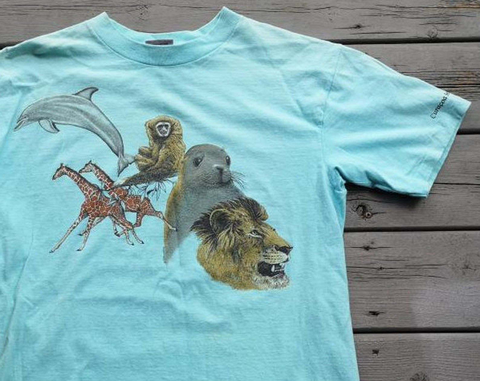 Vintage 1985 Curacoa Seaquarium Made By Harlequin Double Sided African Tropical Sealife Animal Made In Usa T-Shirt