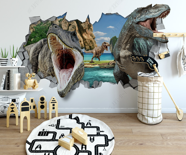 3D Broken Wall Animal Dinosaur Wall Mural Wallpaper Lqh 4