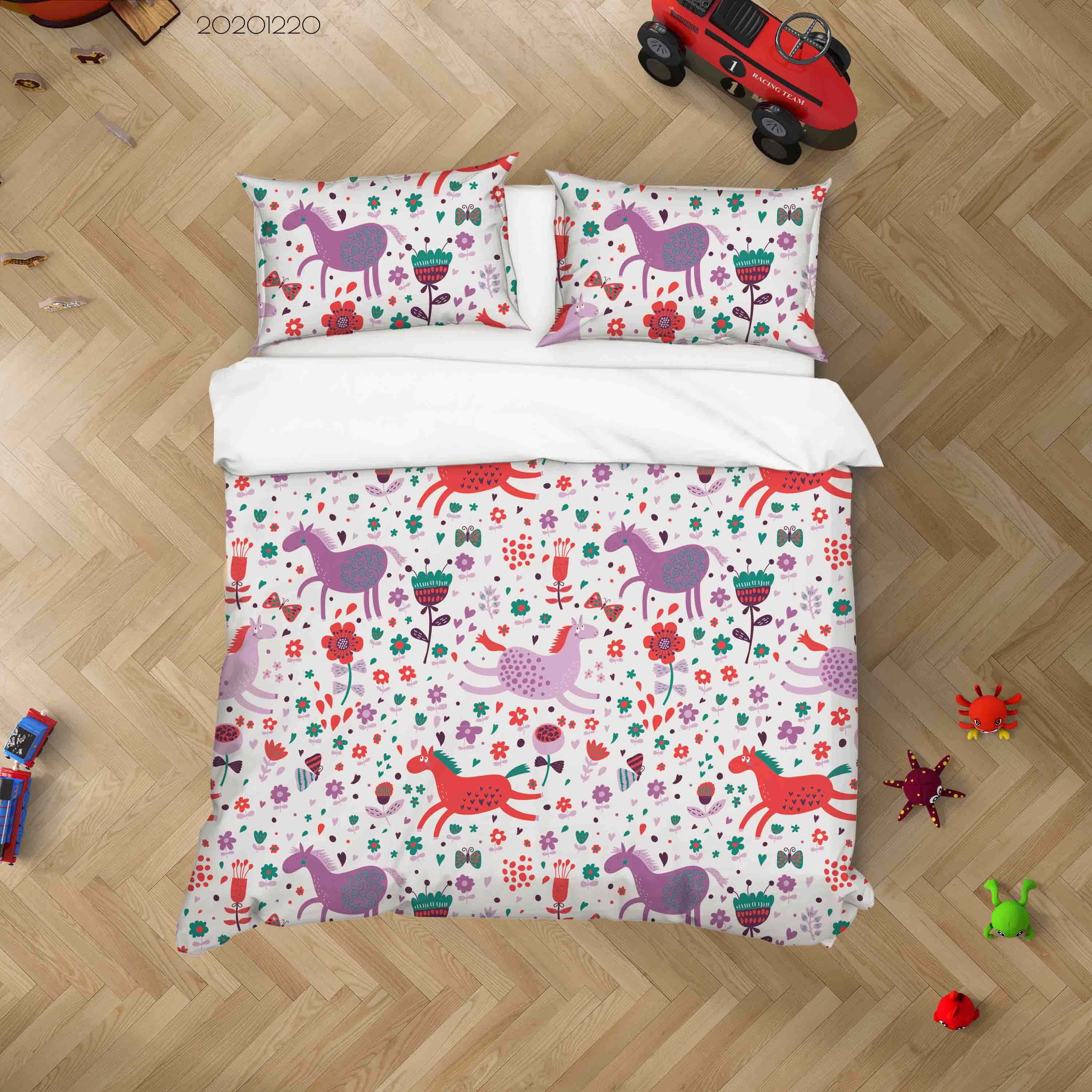 3D Hand Drawn Animal Unicorn Floral Quilt Cover Set Bedding Set Duvet Cover Pillowcases 90