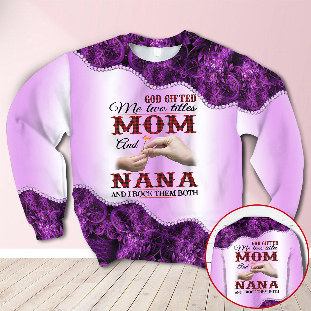 Personalized God Gitted Me Two Titles Mom And Nana Red Plaid Purple All Over Print Shirts, 3D Hoodie, Sweatshirt, Shirt And Polo For Grandma Hn98 Trhn