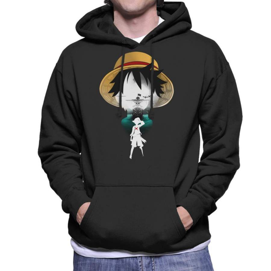 Monkey D Luffy Head Pirate Ship Silhouette One Piece Men’s Hooded Sweatshirt