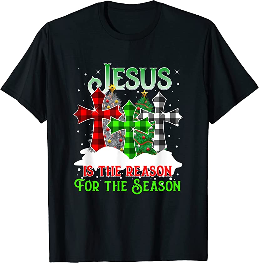 Jesus Is The Reason For The Season Buffalo Plaid Cross Xmas T-Shirt – DRGGR