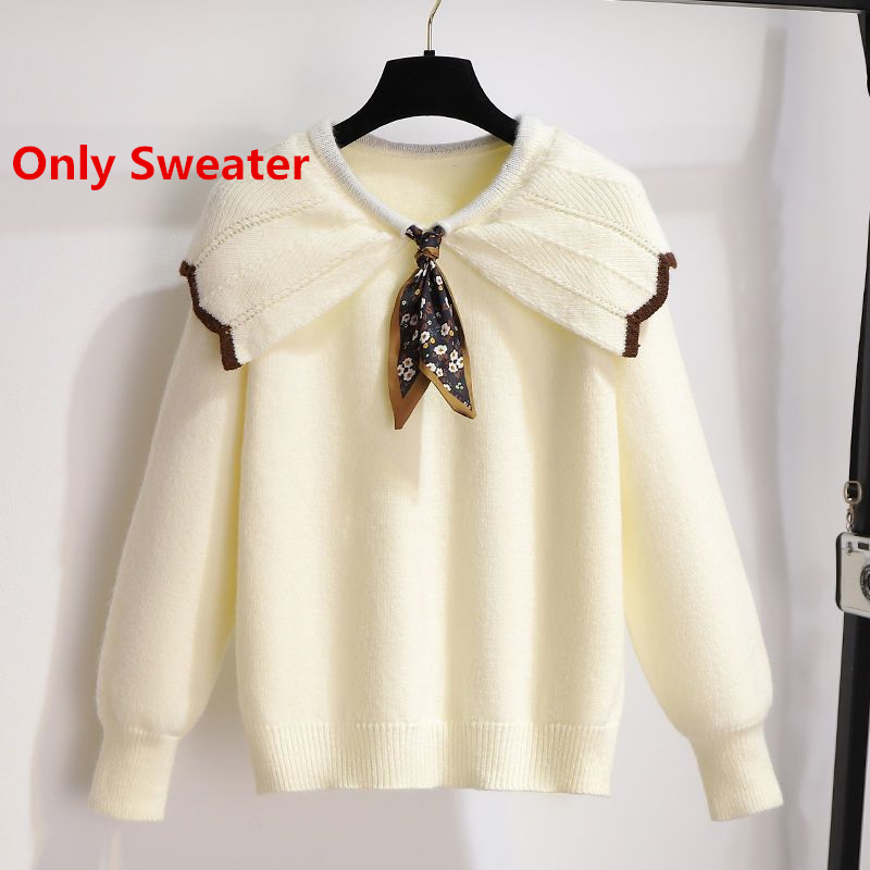 Women’s Autumn Winter Graceful Bowknot Sweater Mini Skirts 1 or 2 Piece Dress Set Korean Lady Sweet Knit Pullover Outfits 2022 alx