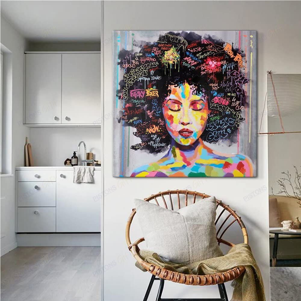 African American Canvas - Wall Art Afro Woman Painting for Living Room ...