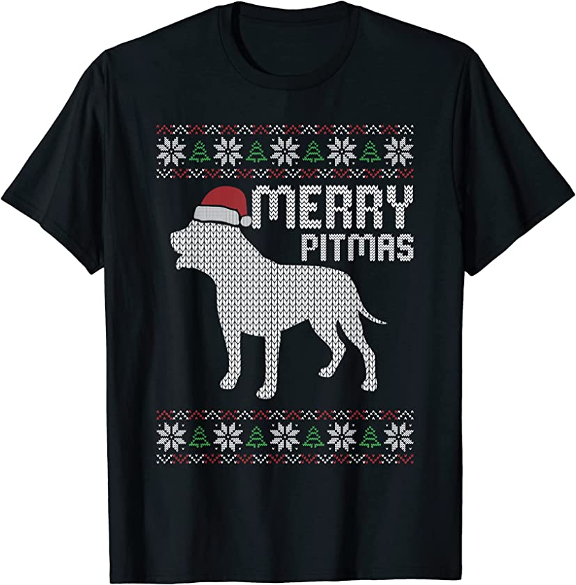 Merry Pitbull Pitmas Christmas Dog Puppy Ugly X-Mas Pajama T-Shirt