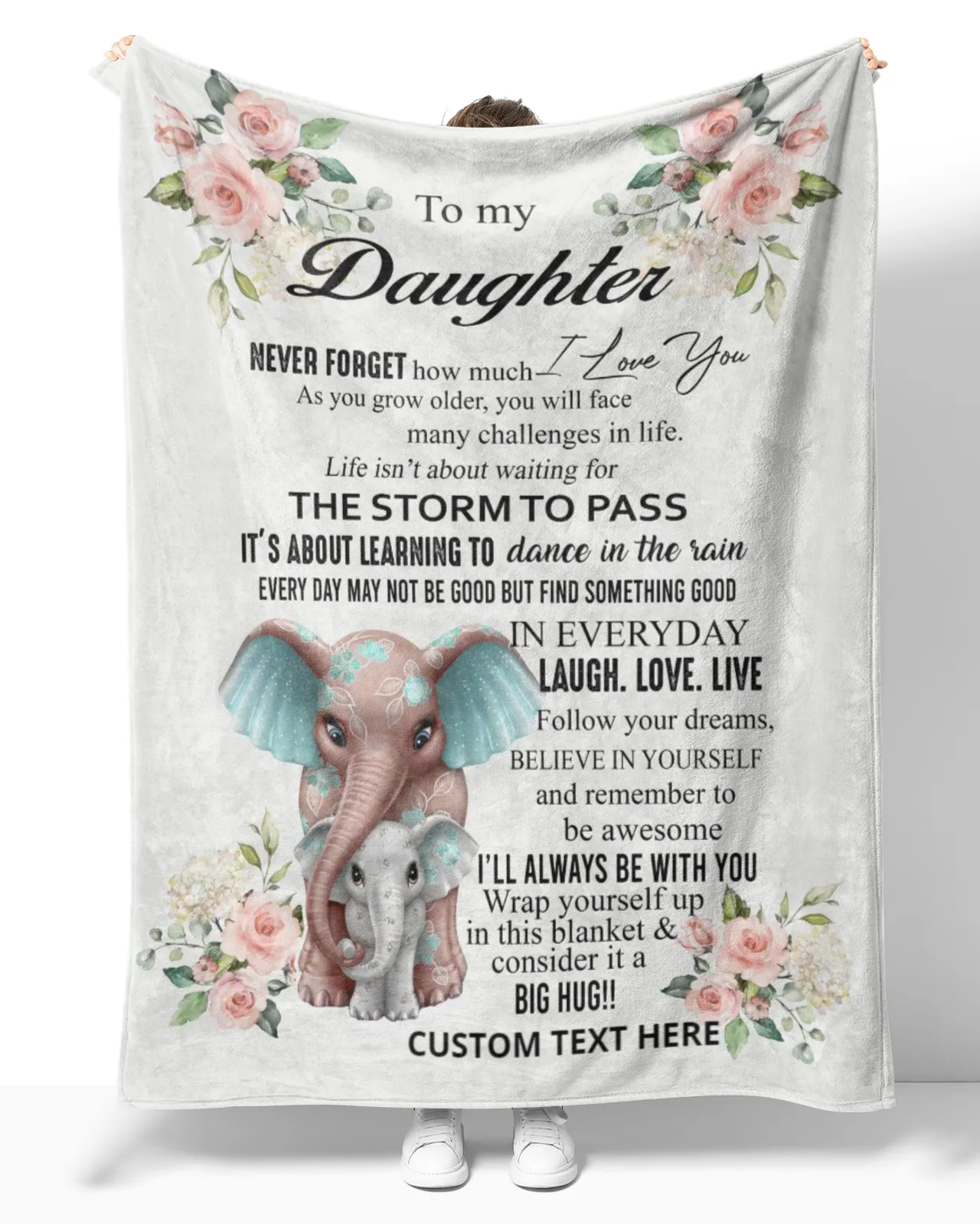 Personalized Rustic Flower Fleece Blanket To My Daughter Cute Elephants Premium Blankets Custom Name