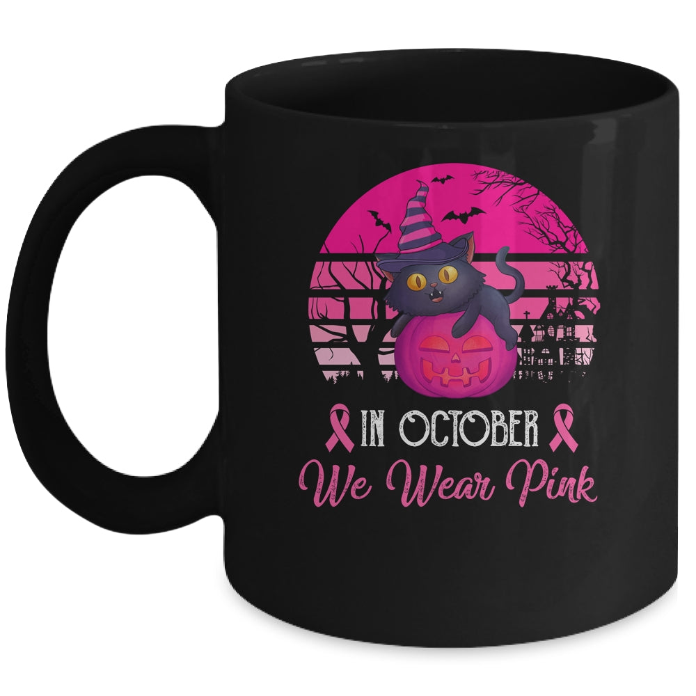 In October We Wear Pink Cute Cat Breast Cancer Awareness Mug