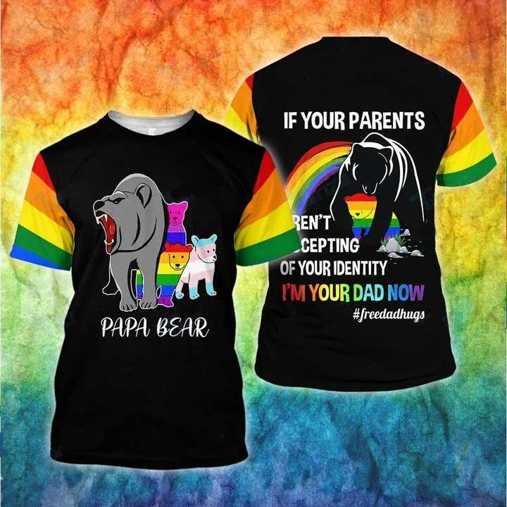 Free Dad Hugs 3D T Shirt, Lgbt Papa Bear Free Dad Hug 3D All Over Printed Shirt, Gay Daddy T Shirt