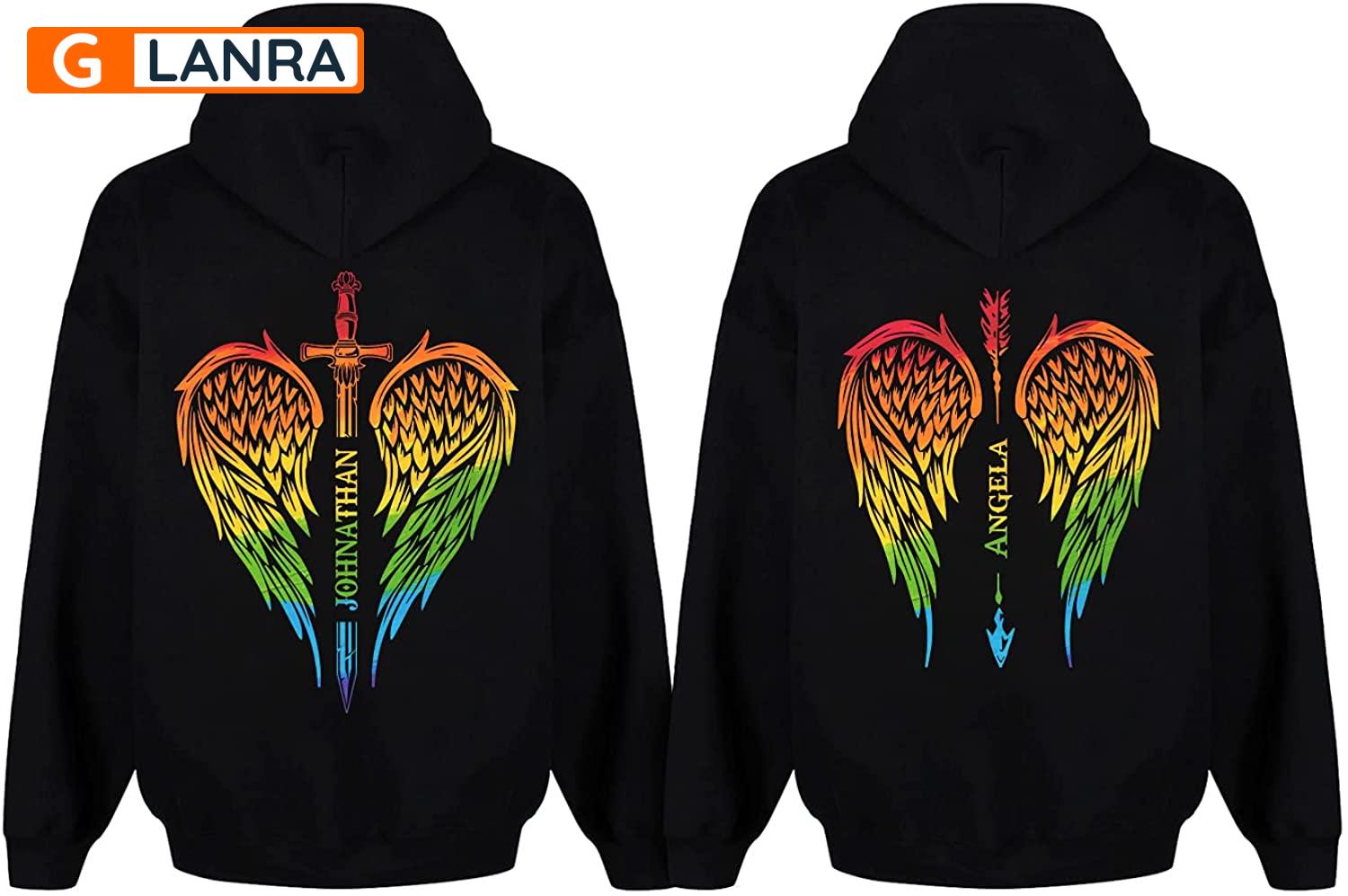 Personalized Rainbow Her Guardian His Angel Hoodie, Custom Lgbt Couple Hoodie, Matching Couple Hoodie, Lgbt Hoodie, Unisex Sweater, Sweatshirt