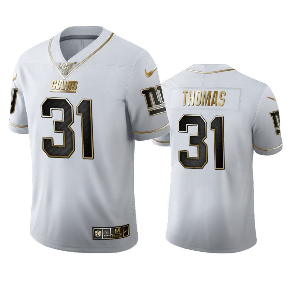 New York Giants Michael Thomas White 100Th Season Golden Edition Mens Jersey