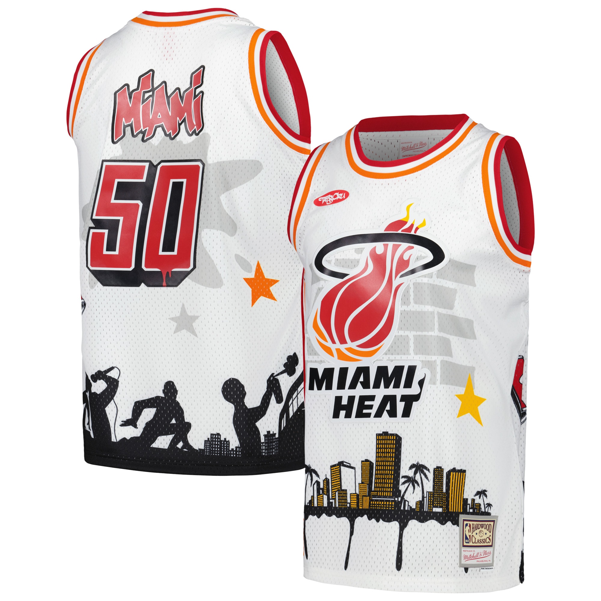 Miami Heat Mitchell & Ness x Tats Cru Hardwood Classics Fashion Jersey – White