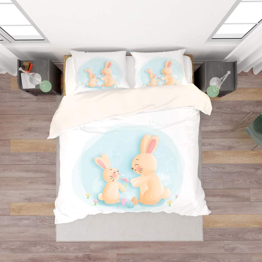 3D White Rabbit Floral Mushroom Quilt Cover Set Bedding Set Duvet Cover Pillowcases SF38