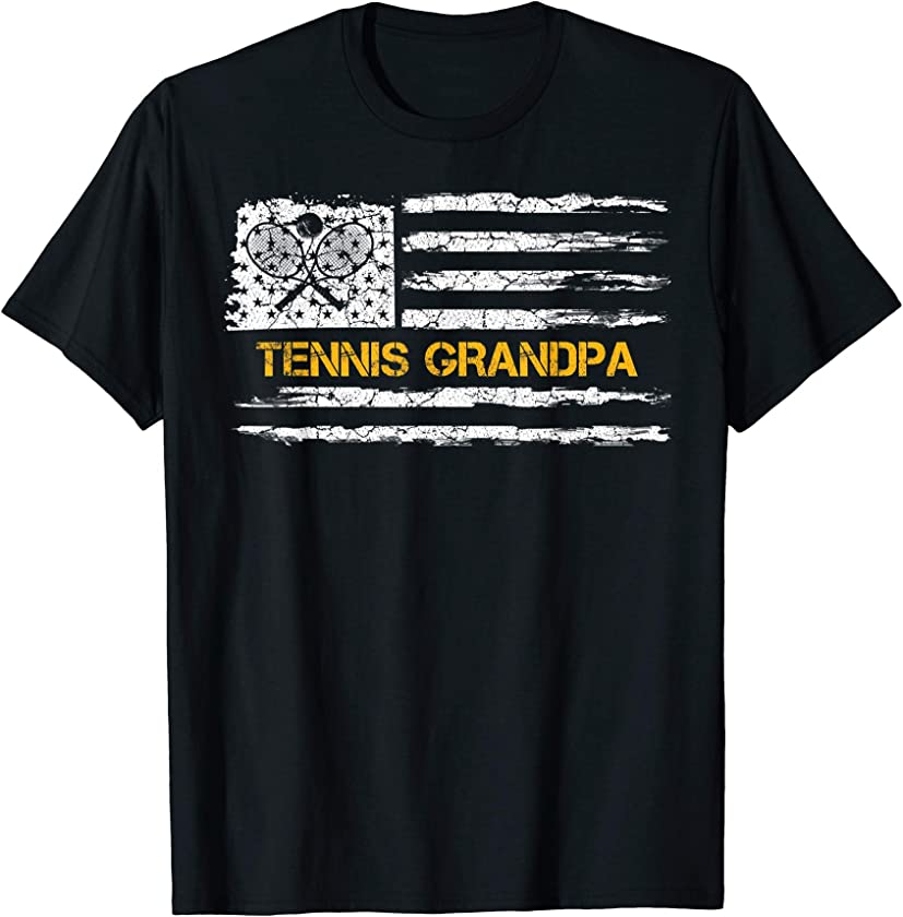 Vintage USA American Flag Proud Tennis Grandpa Silhouette T-Shirt