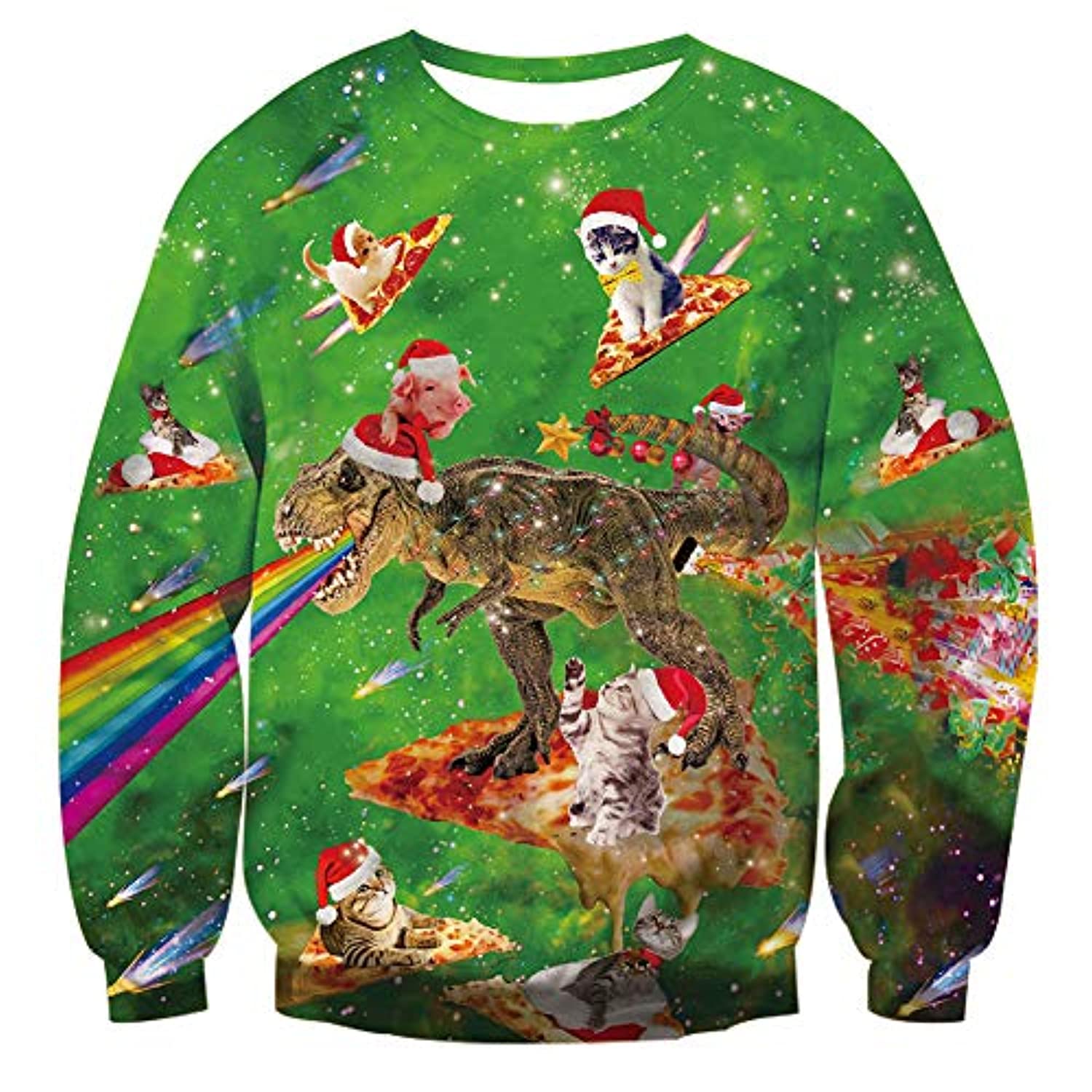 Unisex Ugly Christmas Sweatshirt 3D Graphic Pullover Sweater Funny Cat Dinosaur