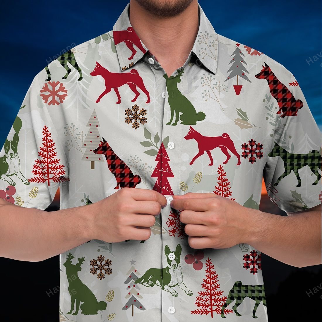 Basenji Hawaiian Shirt Christmas Flannel