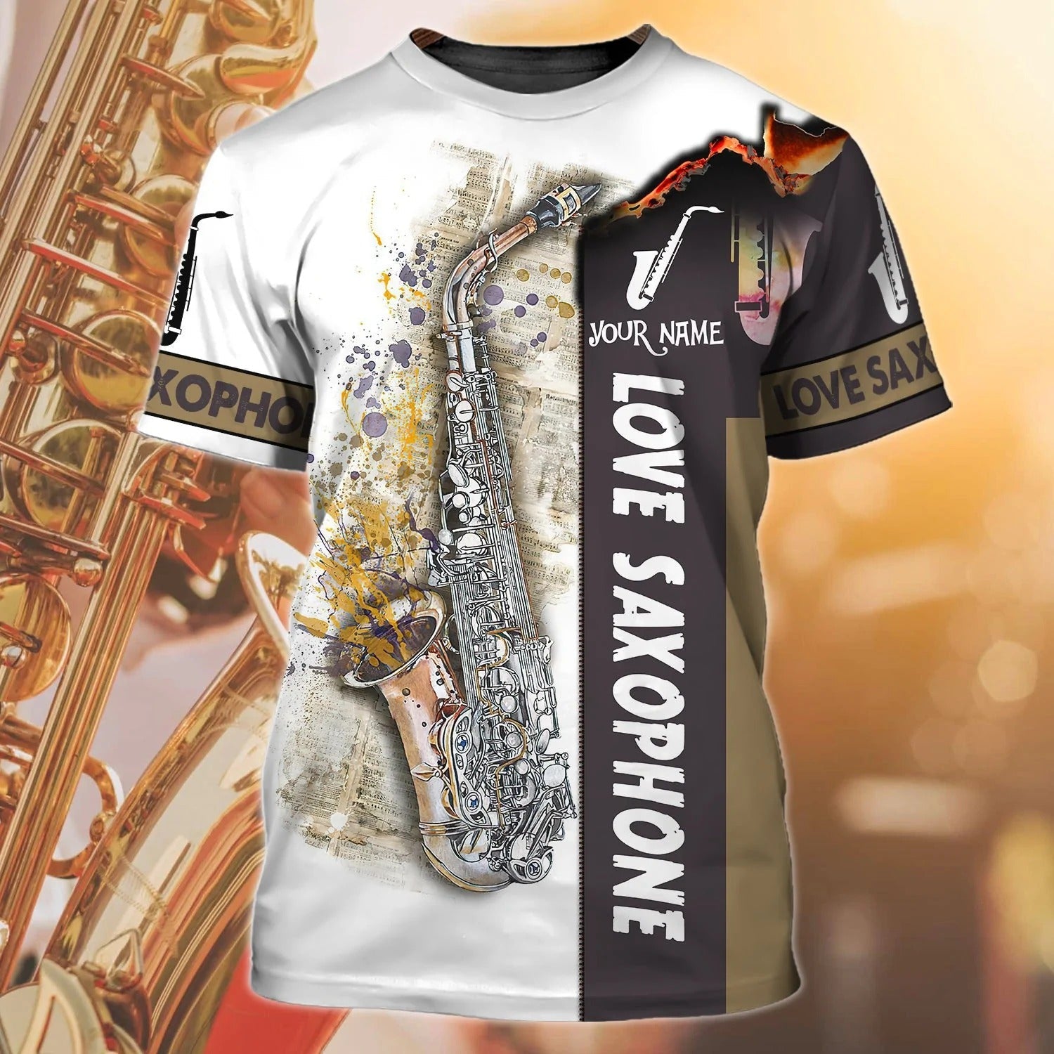 Custom Love Saxophone T Shirt, 3D All Over Print Saxophone Shirt Men Women, Musician Gifts