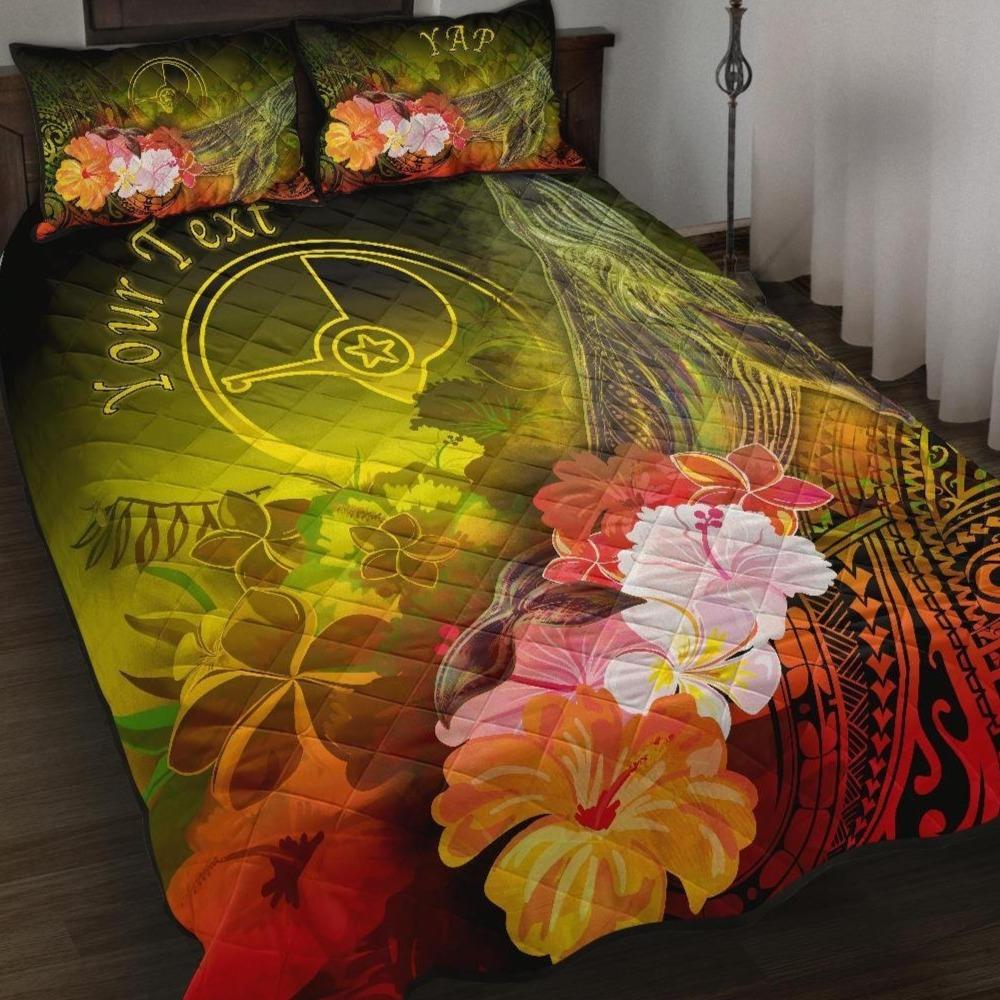 [Custom Personalised] Yap Quilt Bed Set – Humpback Whale With Tropical Flowers (Yellow)