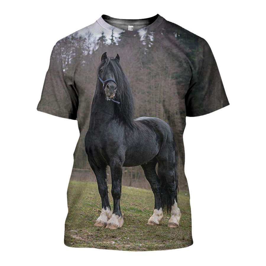 3D All Over Printed Black Horse Shirts and Shorts