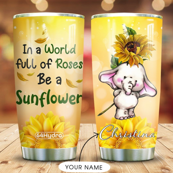 Sunflower Elephant Personalized Tumbler Chm