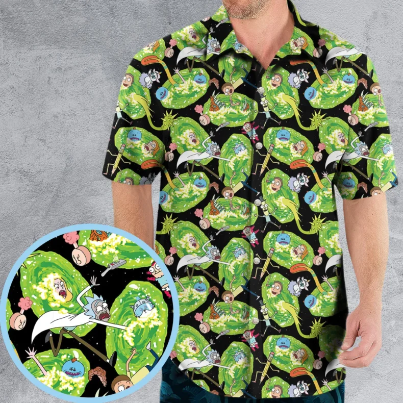 Rick And Morty Splash Pattern Hawaiian Shirt