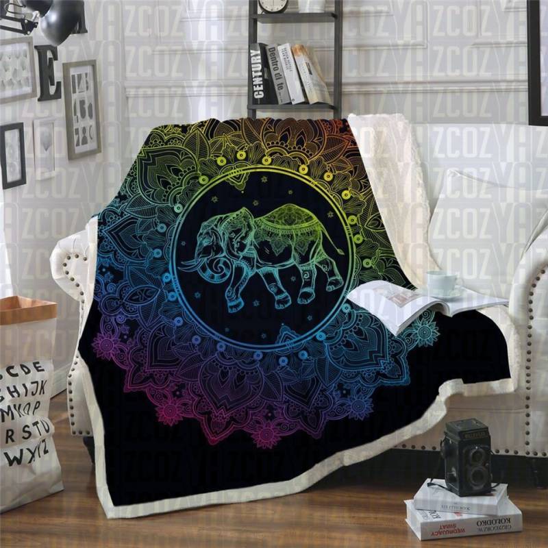 Rainbow Mandala Elephant CL21110743MDF Sherpa Fleece Blanket