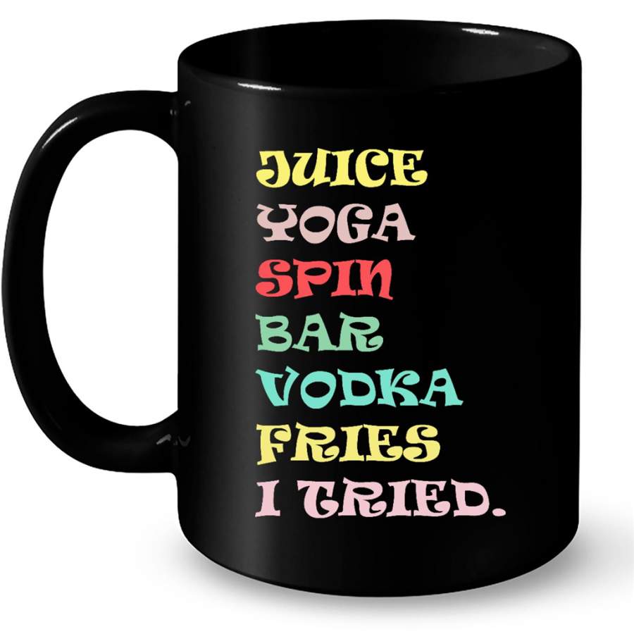 Juice Yoga Spin Bar Vodka Fries I Tried Vintage Classic Retro – Full-Wrap Coffee Black Mug