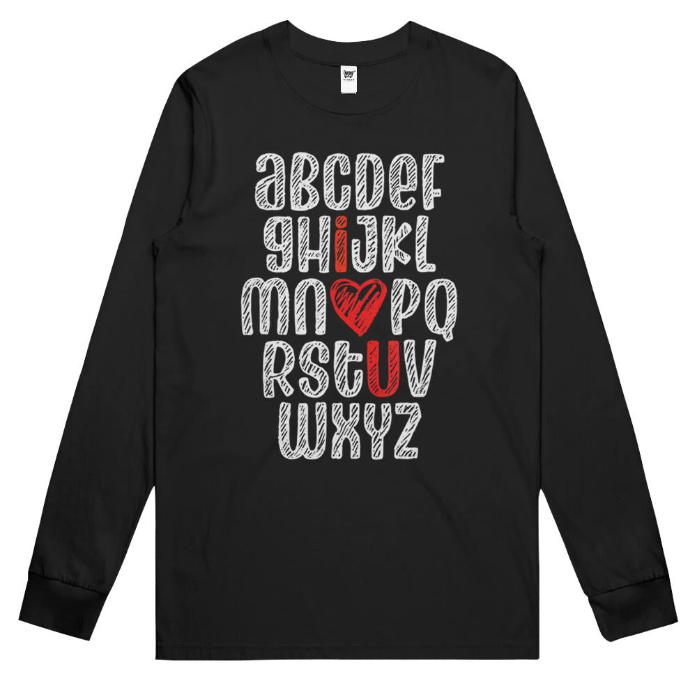 Abc Chalk Alphabet I Love You English Teacher Valentines Day Long Sleeve T Shirts