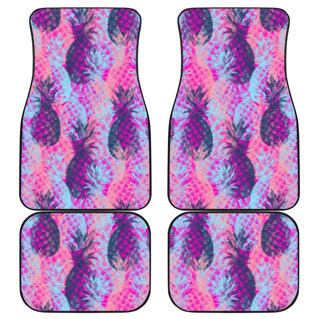 Neon Trippy Pineapple Pattern Print Front And Back Car Floor Mats, Front Car Mat