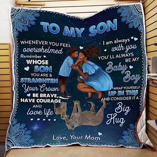 To My Black Boy Son I Am Always With You Fleece Blanket Gifts For Son From Mom Home Decor Bedding Couch Sofa Soft And Comfy Cozy