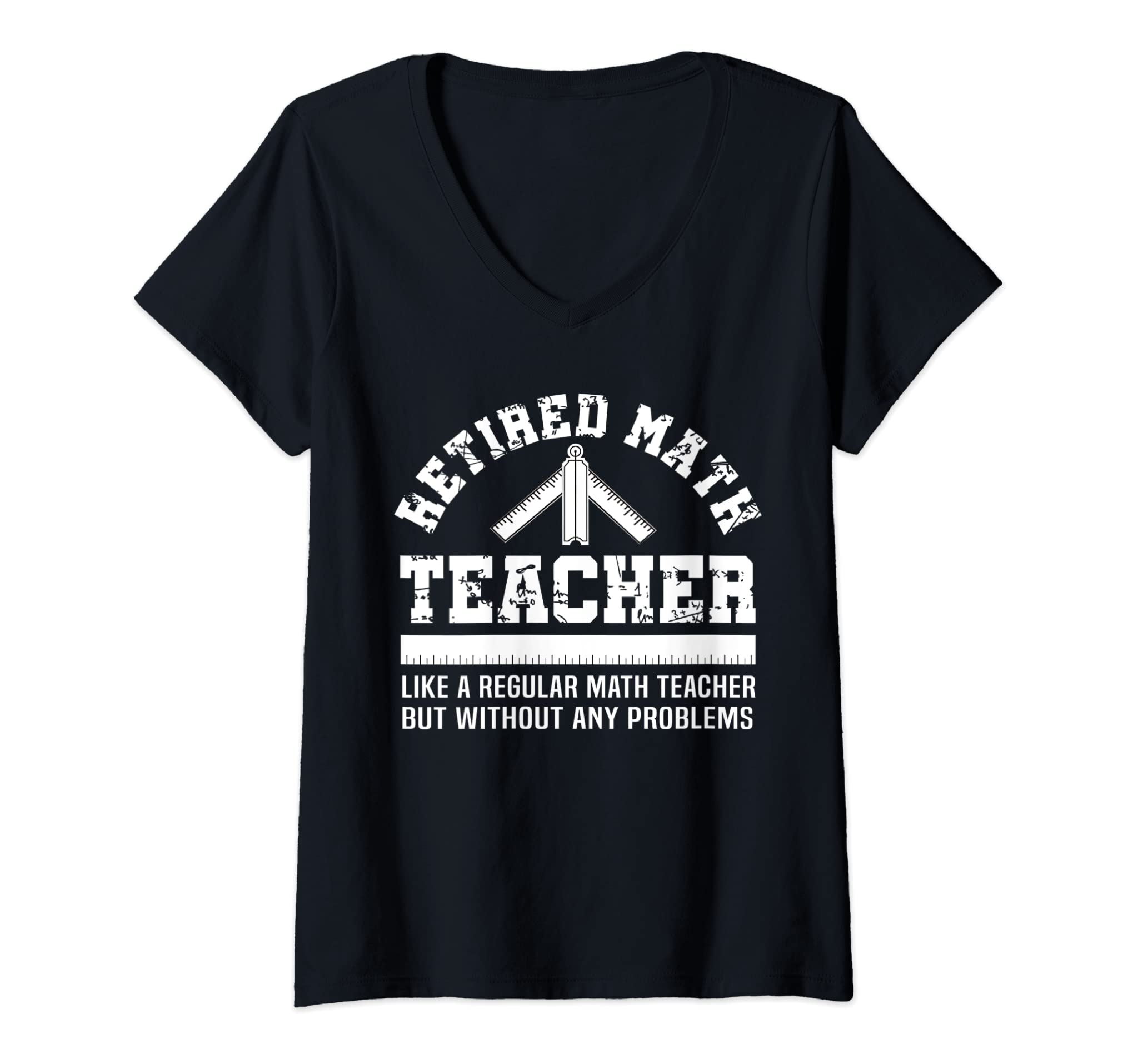 Womens Retired Math Teacher T-Shirt Funny Retirement Gift Problems V-Neck T-Shirt