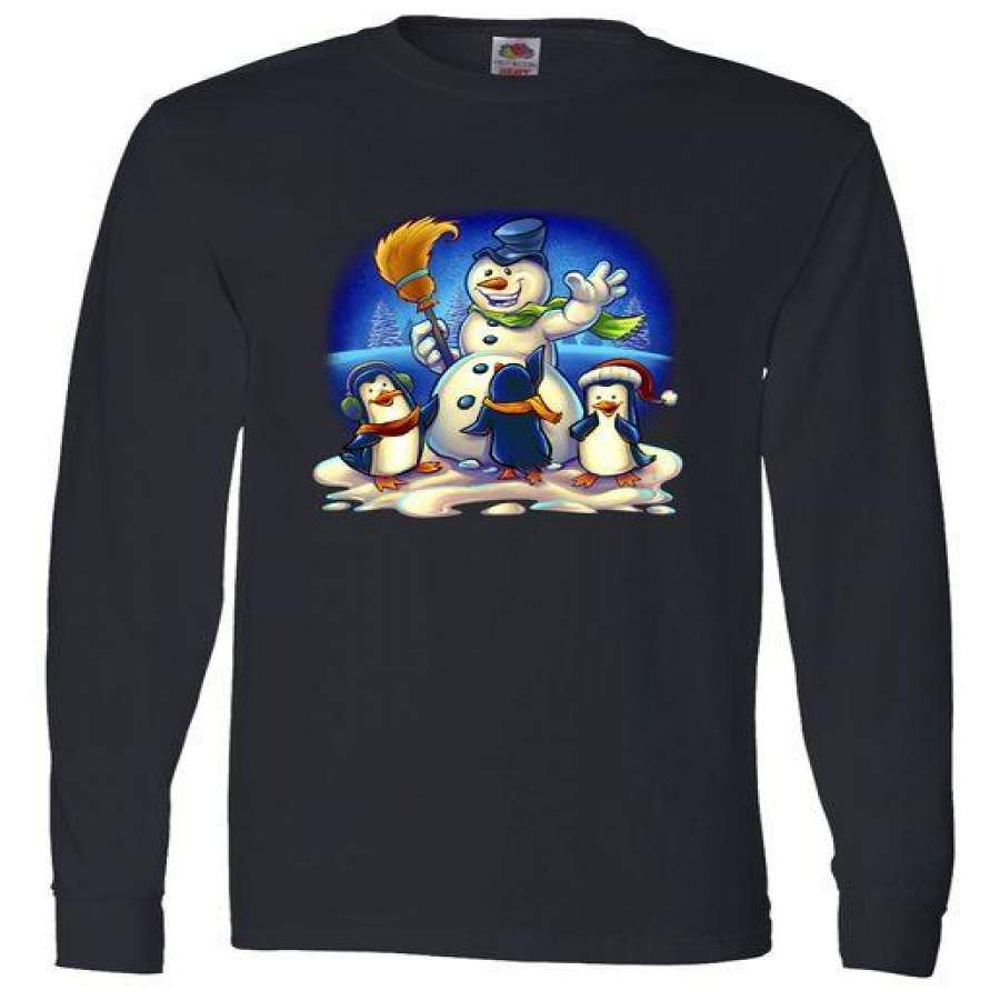 Snowman With Penguins Having Fun Long Sleeve T-Shirt