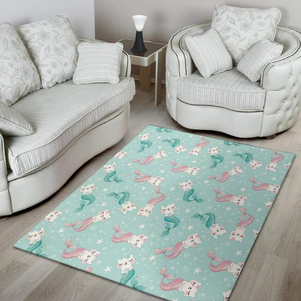 Cute Cat Mermaid Print Area Rug