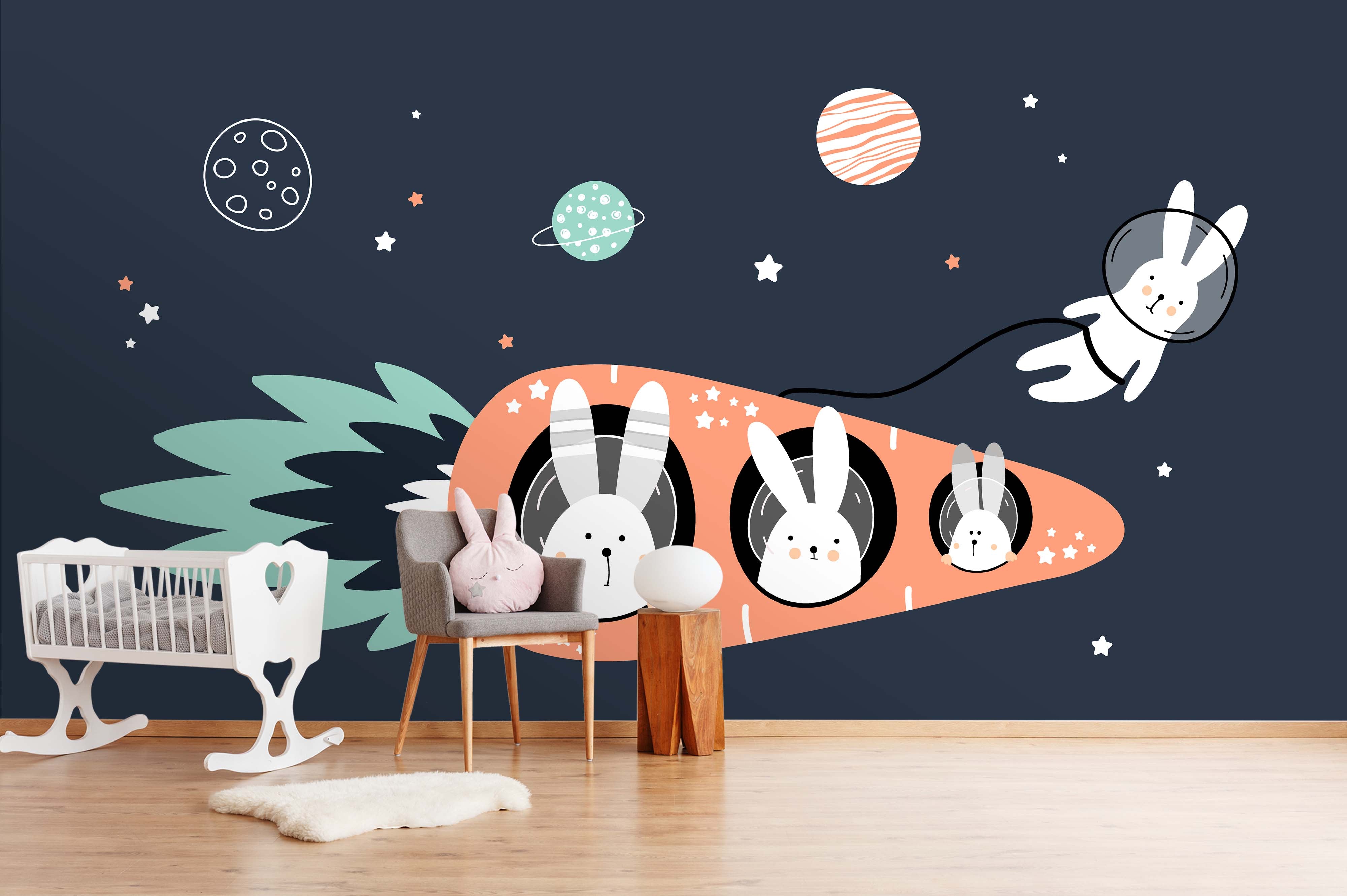 3D Carrot Spaceship Rabbit Astronaut Wall Mural Wallpaper 28